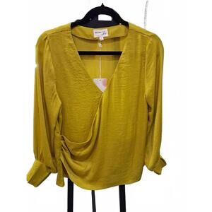 NEW BEFORE YOU COLLECTION women's satin v-neck top in mustard
